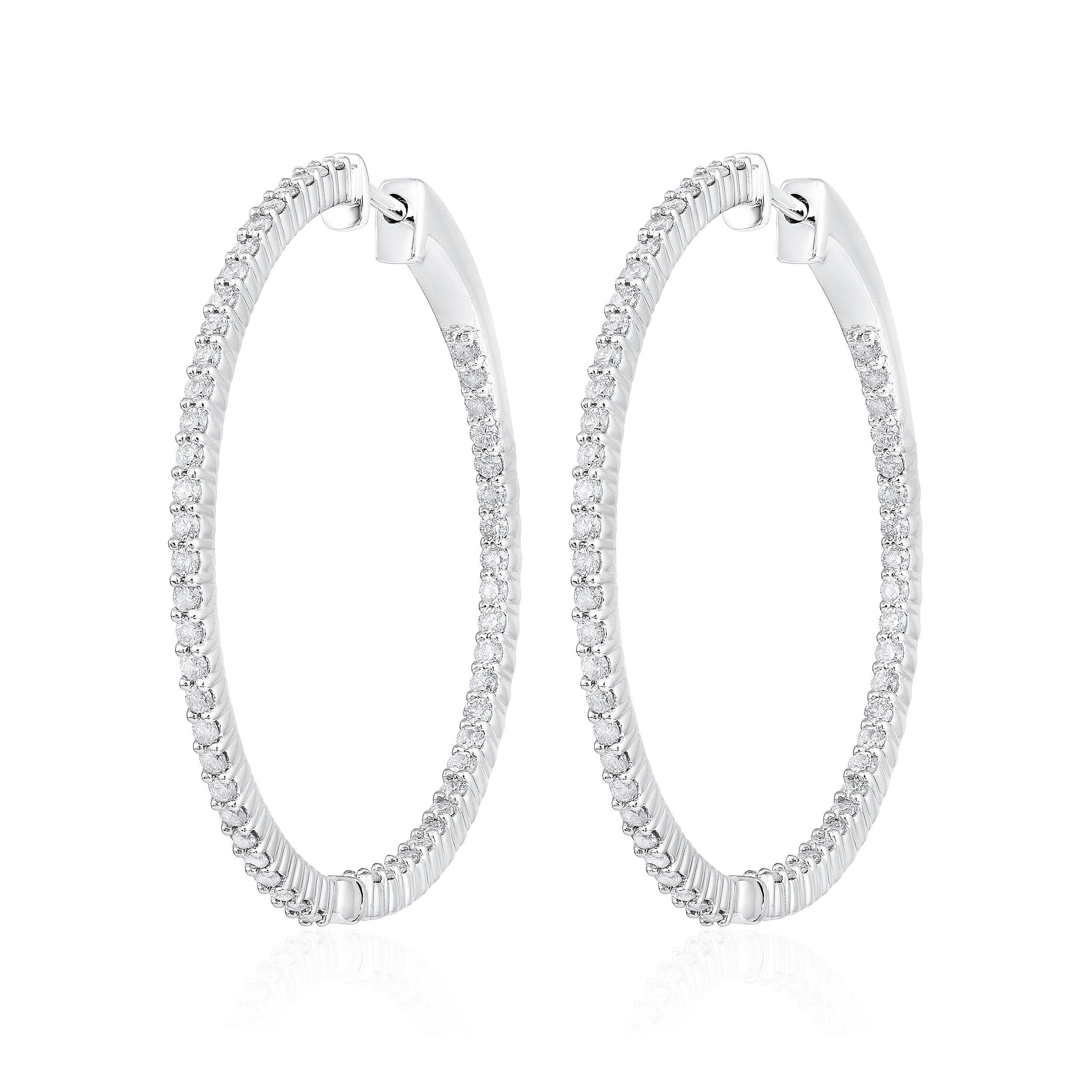 Certified 14K Gold 1.36ct Natural Diamond G-SI Round Inside Out 32mm Hoop Earring
