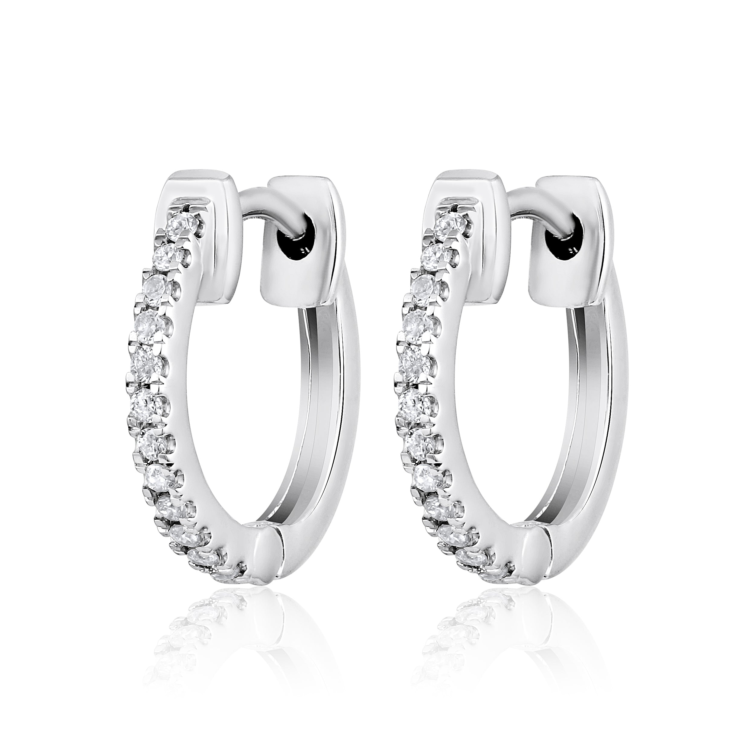 Certified 14K Gold 0.1ct Natural Diamond G-SI Huggie 11.5mm Hoop Earrings