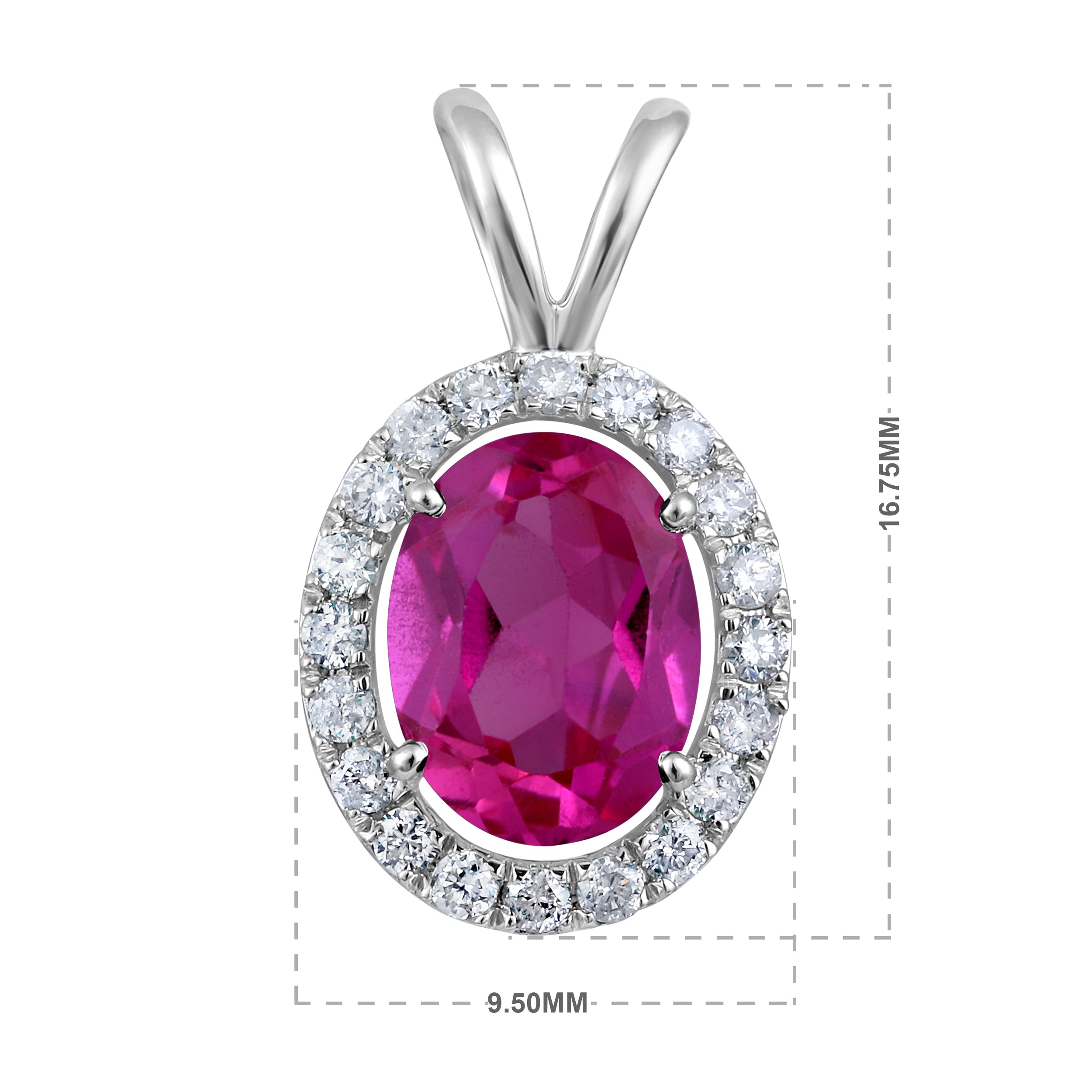 Certified 10K Gold 1.9ct Natural Diamond w/ Simulated Red Ruby Oval White Pendant Only