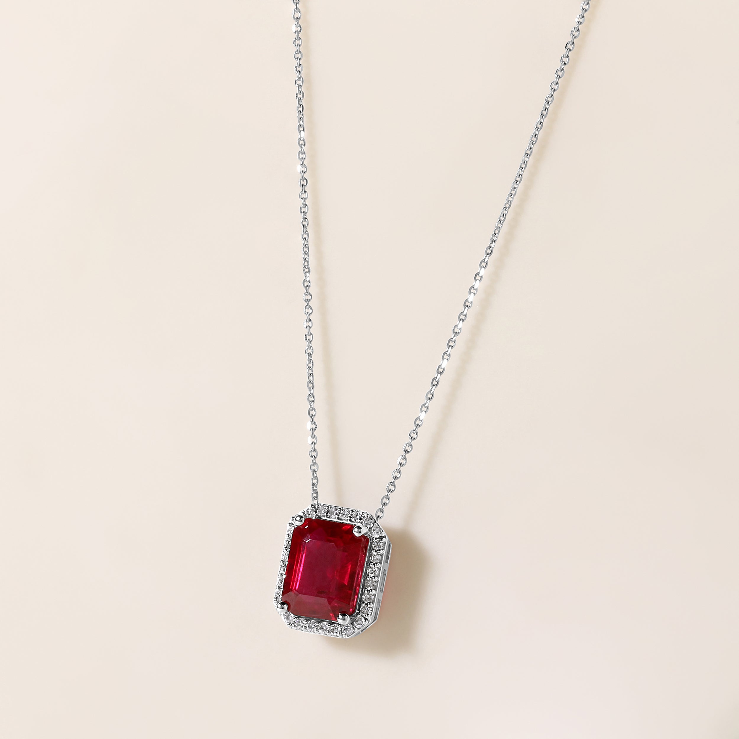 CLEARANCE! Certified 14K Gold 5.3ct Natural Diamond w/ Simulated Ruby Emerald Solitaire Halo White Necklace