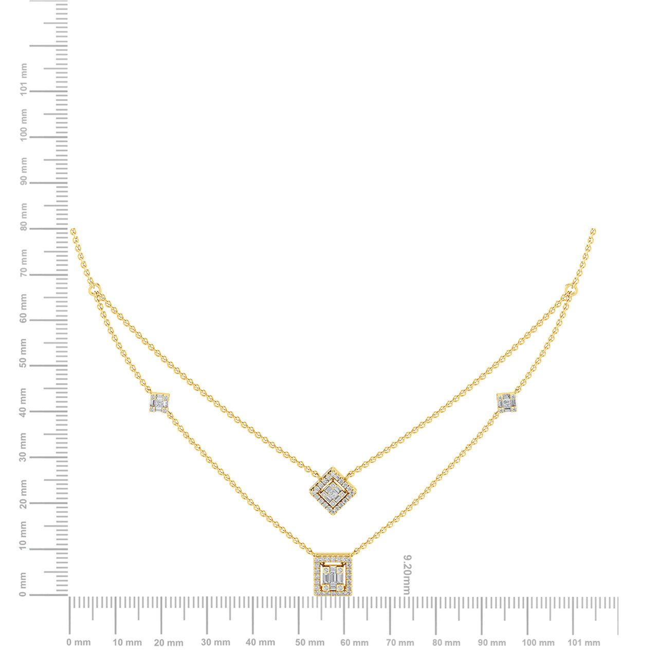 Certified 14K Gold  0.5ct Natural Diamond Princess Baguette Square Halo Necklace