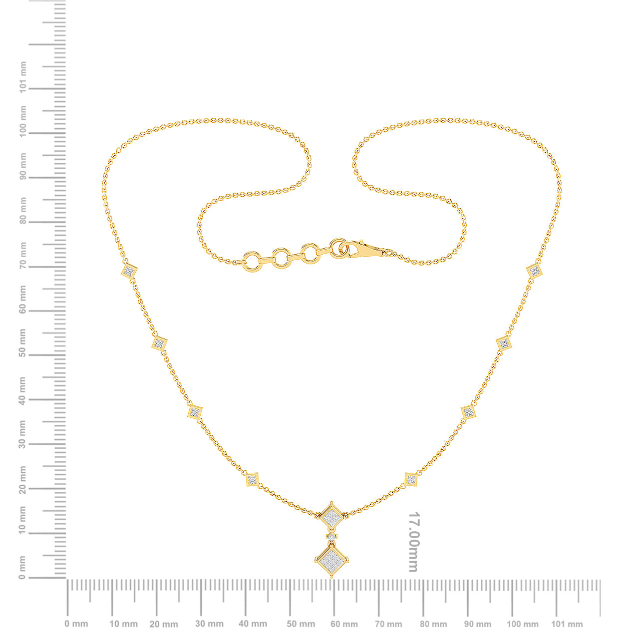 Certified 14K Gold  0.5ct Natural Diamond Sqaureting by Yard Spade  Necklace