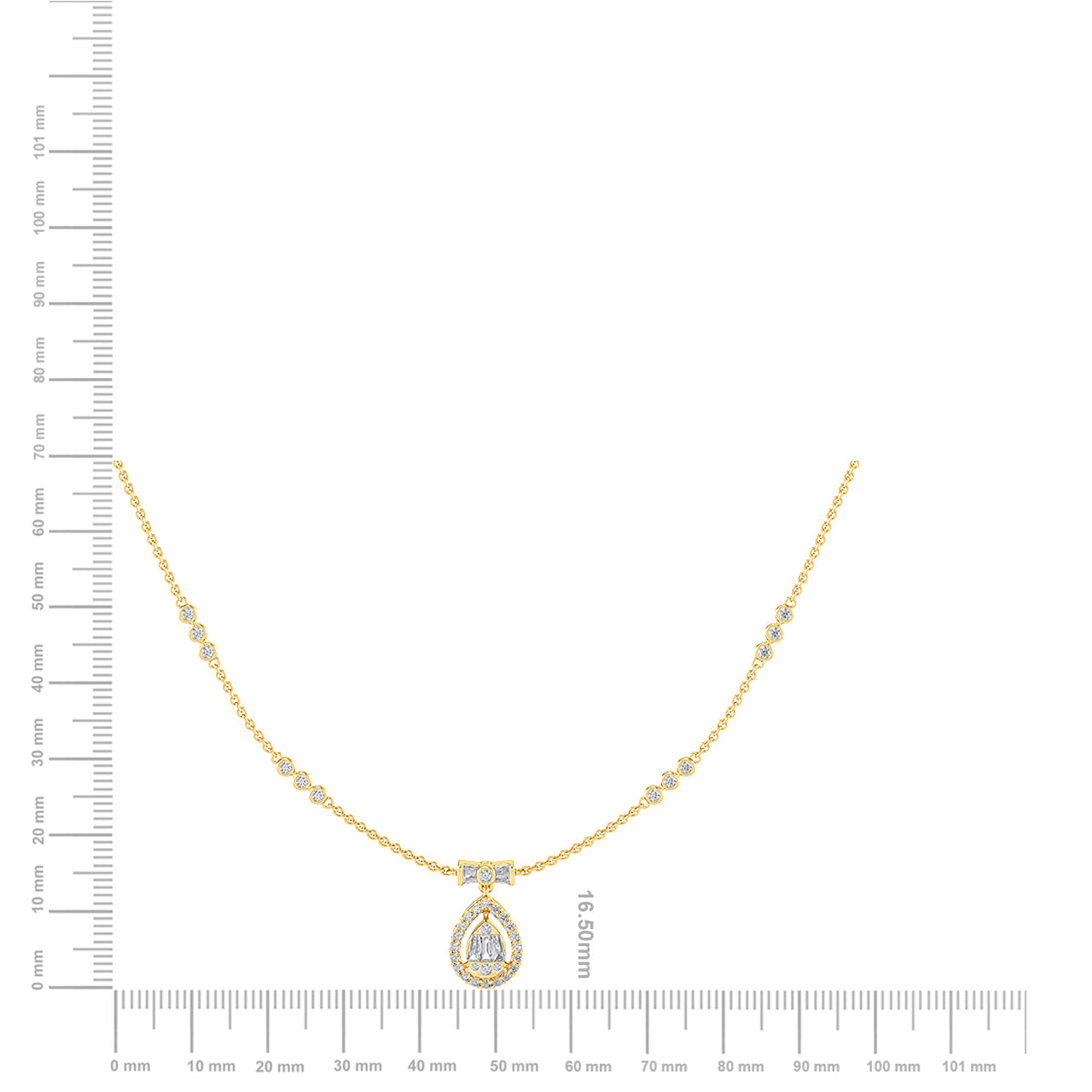 Certified 14K Gold  0.75ct Natural Diamond Baguette Cluster Simple Bezel Necklace