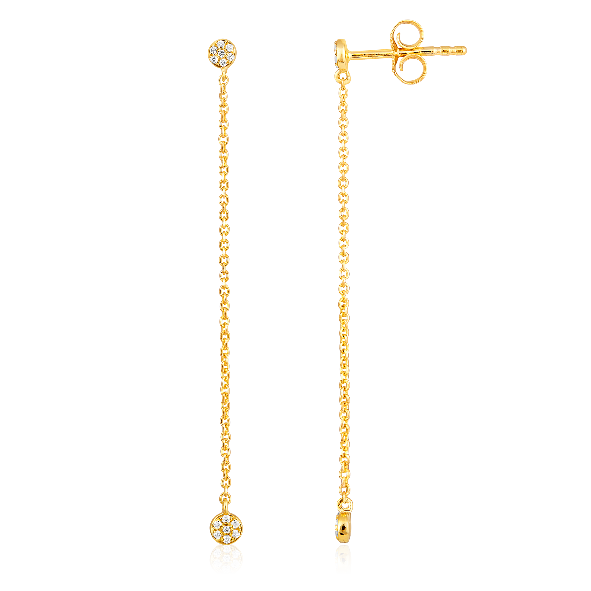 Certified 14K Gold 0.1ct Natural Diamond Cluster Chain Drop Long Earrings