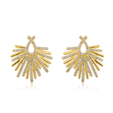 Certified 14K Gold 0.6ct Natural Diamond Sunrise Fan Statement Stud Earrings