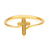 Certified 14K Gold 0.02ct Natural Diamond Religion Holy Cross Charm Hanging Ring