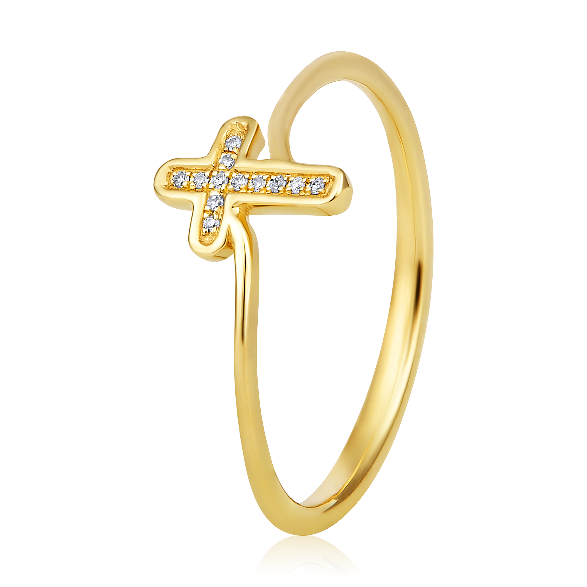 Certified 14K Gold 0.02ct Natural Diamond Religion Holy Cross Charm Hanging Ring