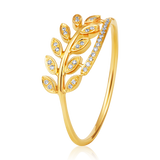 Certified 14K Gold 0.1ct Natural Diamond Leaf Wrap Twist Branch Charm Ring