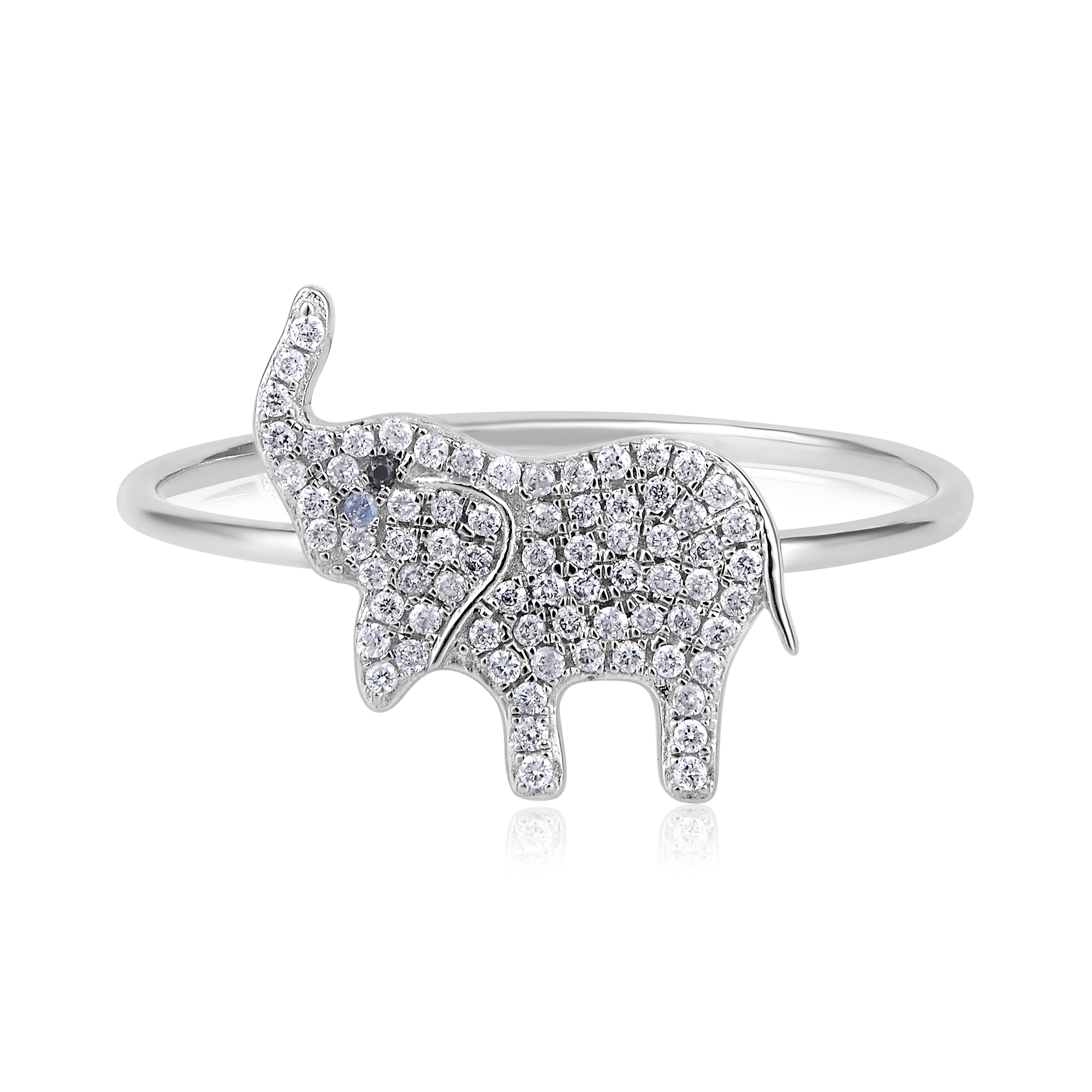 Certified 14K Gold 0.13ct Natural Diamond Elephant Charm Cocktail Animal Ring