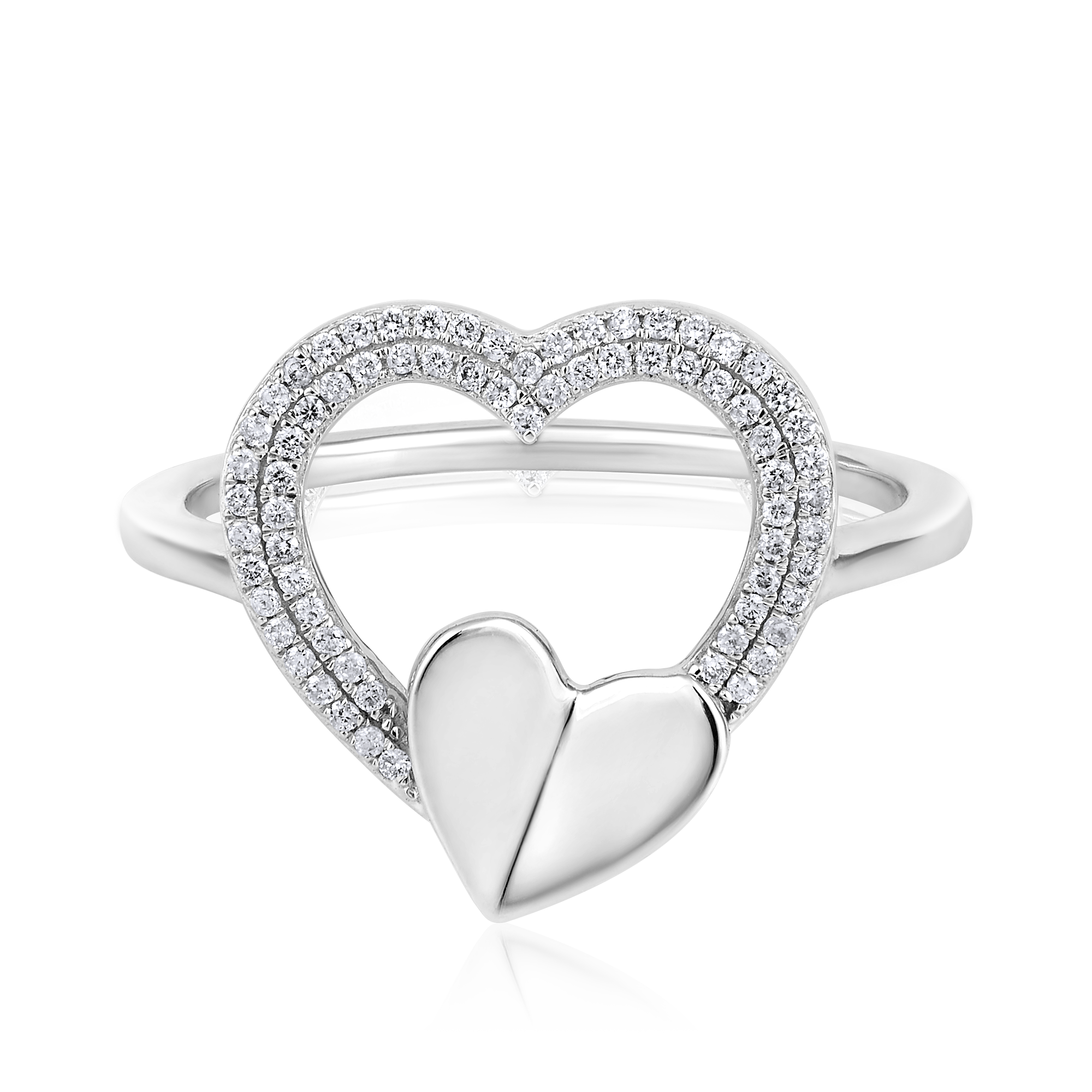 Certified 14K Gold 0.14ct Natural Diamond Conjoined 2 Heart Promise Love Ring