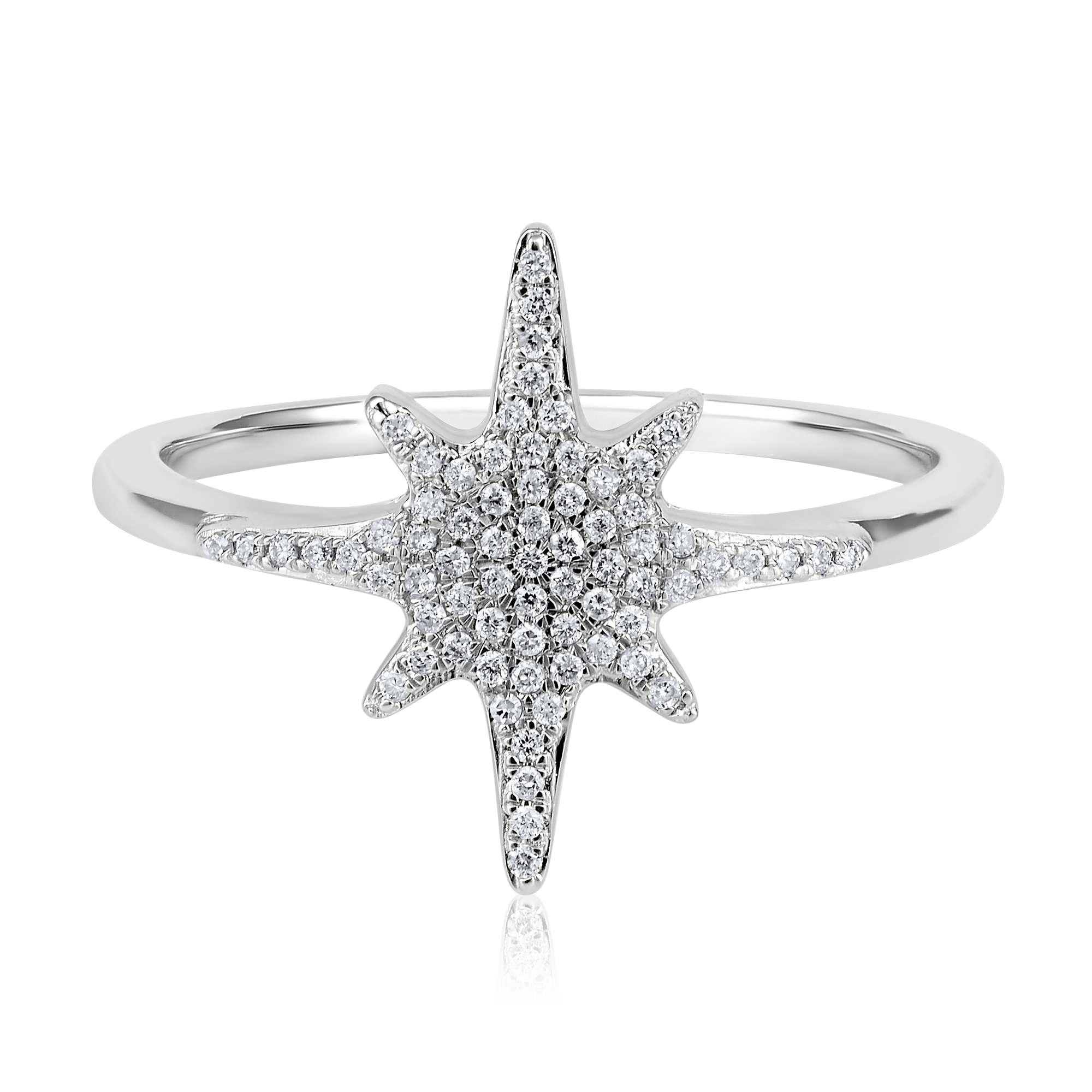 Certified 14K Gold 0.12ct Natural Diamond North Star Twinkle Statement Ring