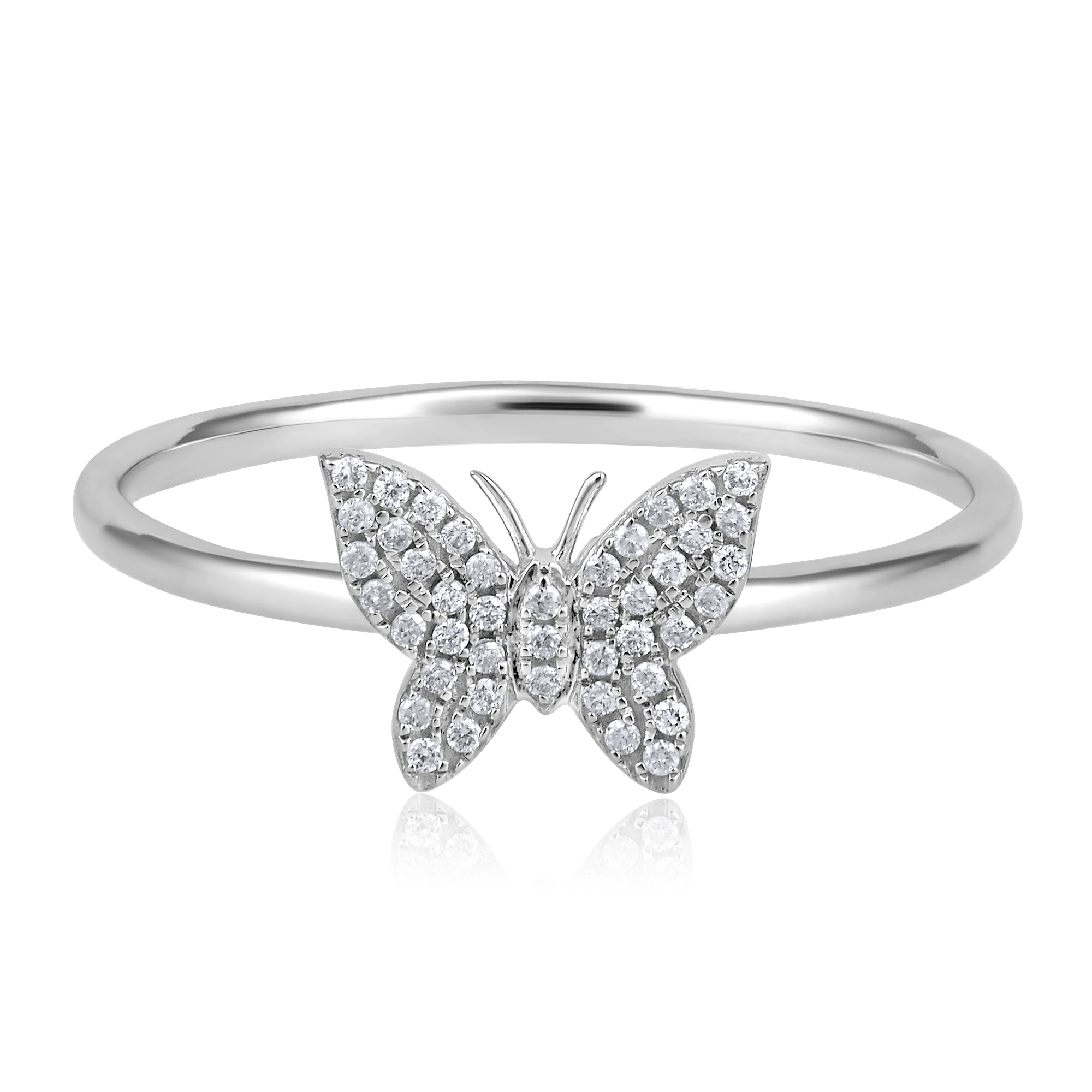 Certified 14K Gold 0.07ct Natural Diamond Butterfly Charm Cocktail Insect Ring