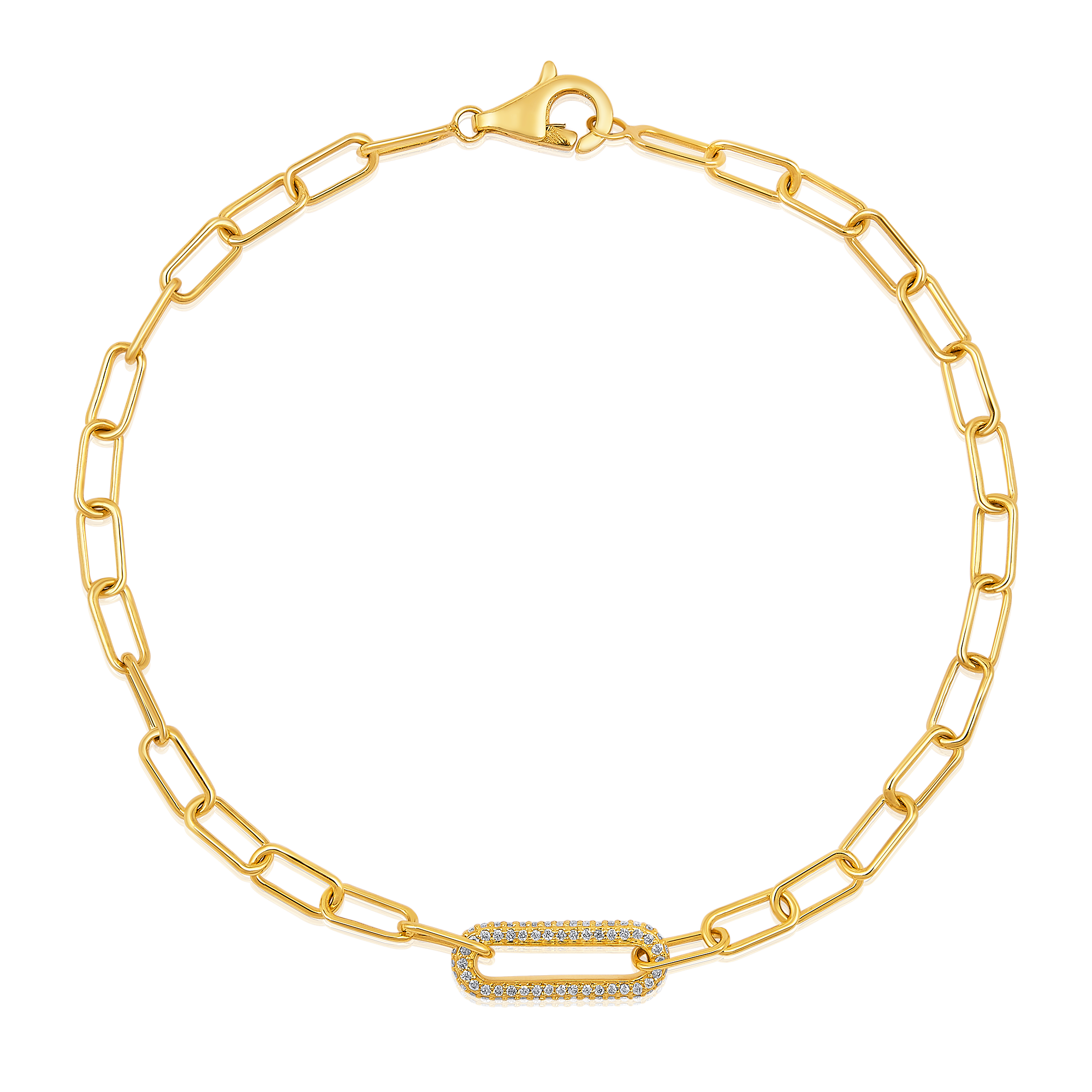 Certified 14K Gold 0.2ct Natural Diamond Round Paperclip Delicate Chain Bracelet