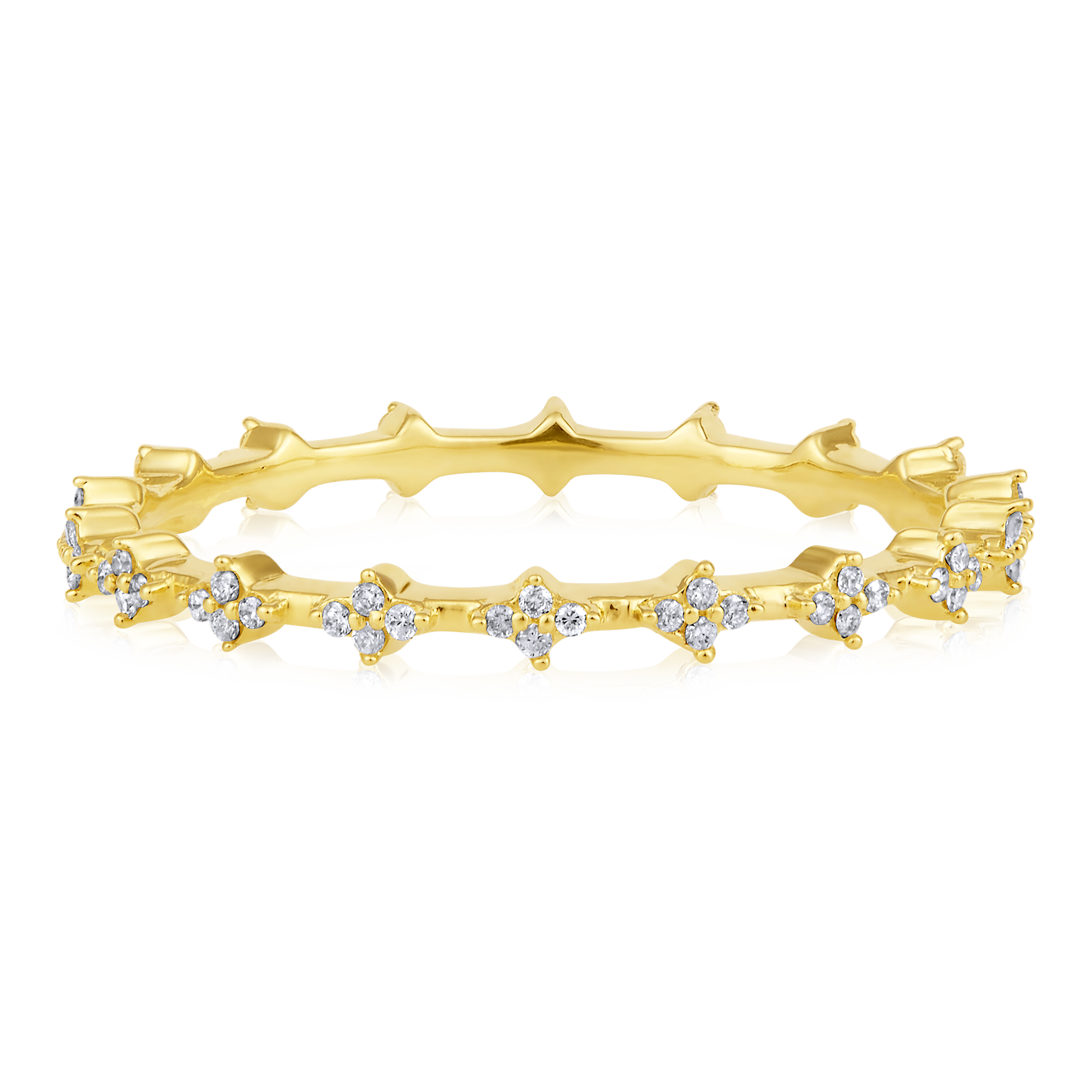 Certified 14K Gold 0.12ct Natural Diamond Eternity Band Stackable Spike Ring