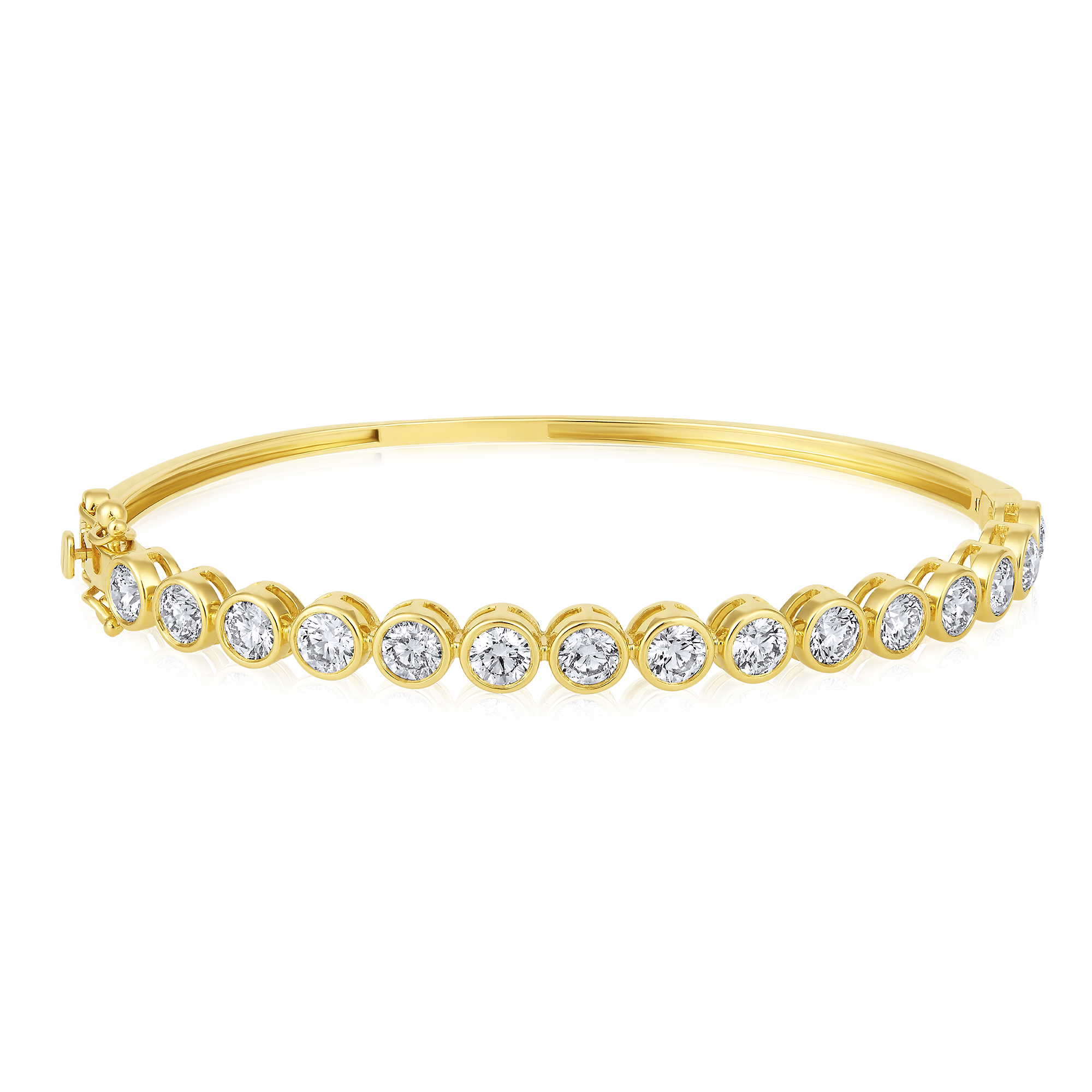 Certified 14K Gold 3.6ct Natural Diamond Bezel Set Bangle Wedding Bracelet