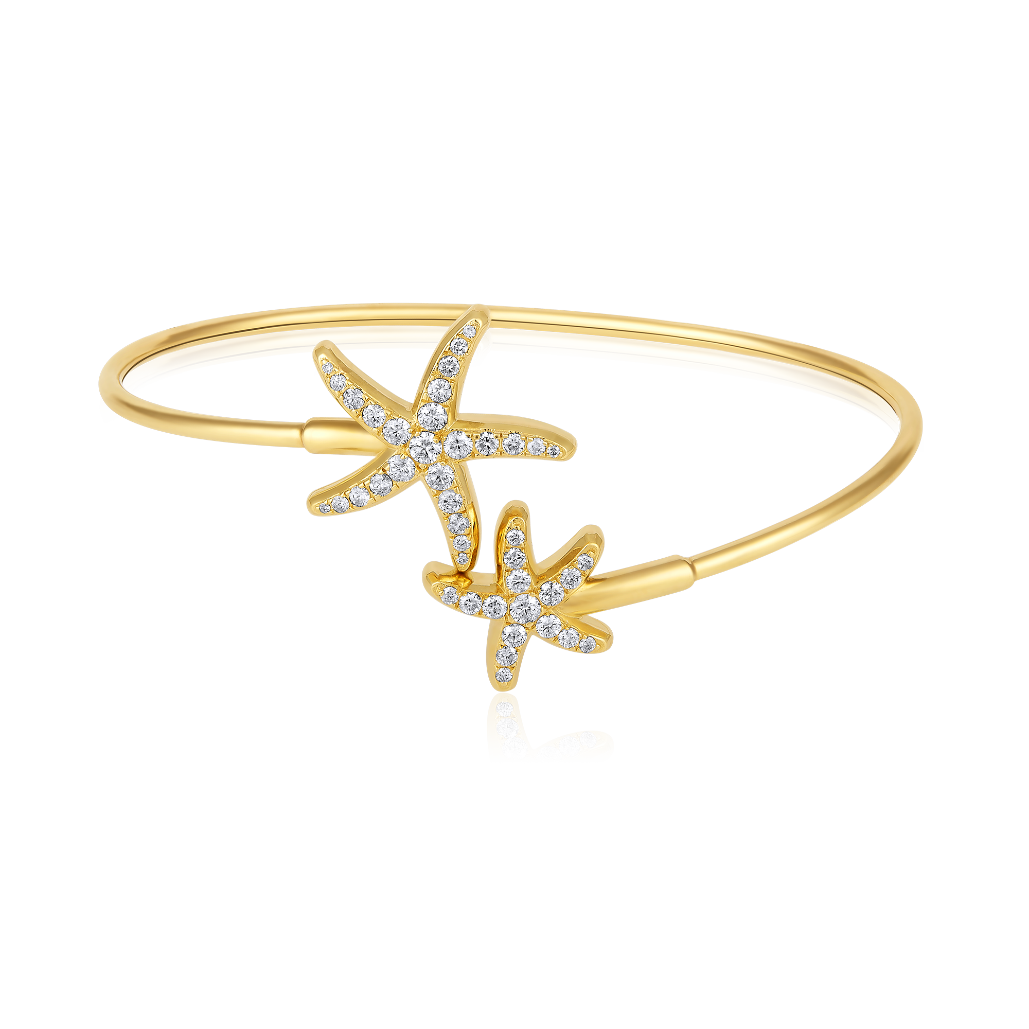 Certified 14K Gold 1ct Natural Diamond Stud Sea Starfish Adjustable Bracelet