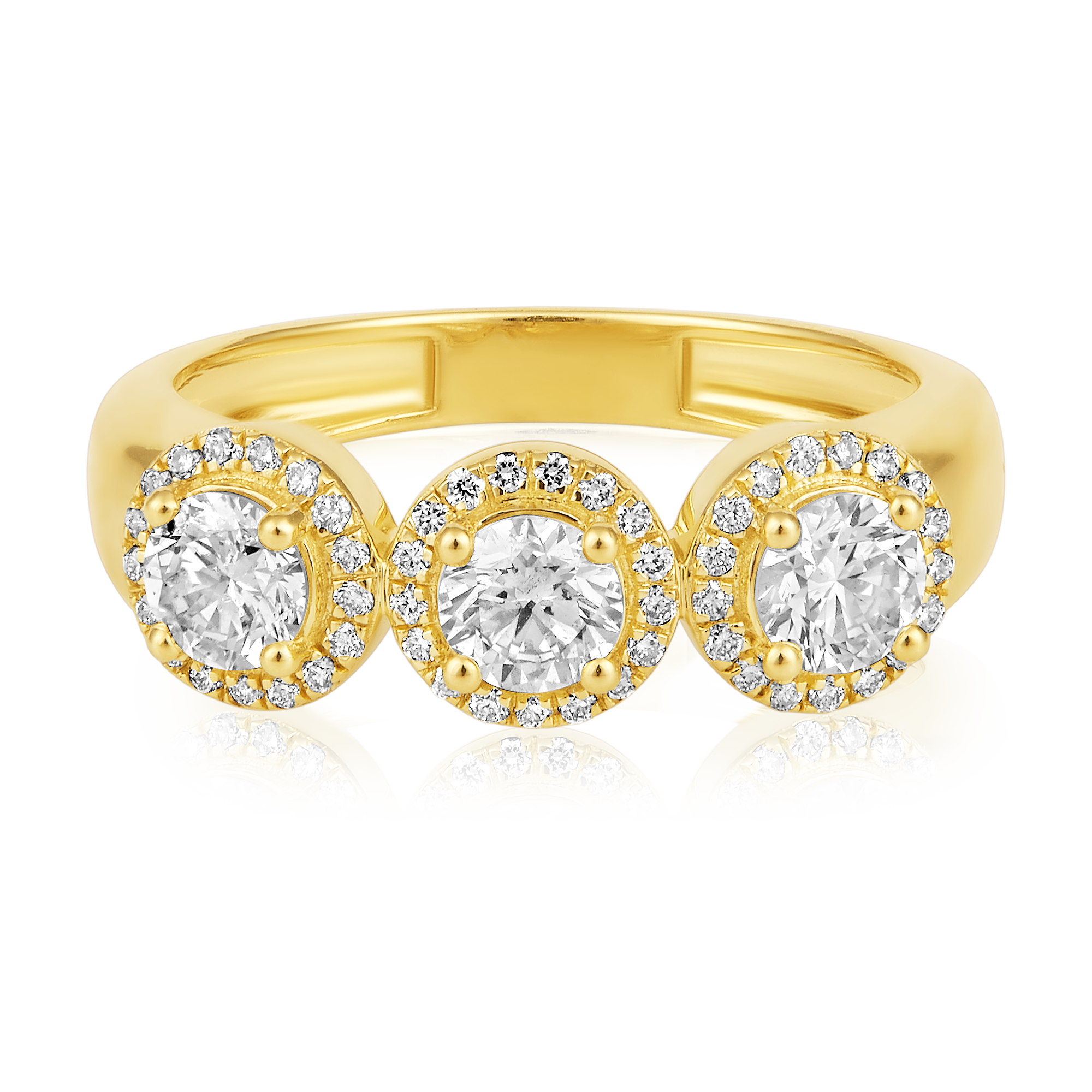 Certified 14K Gold 1.1ct Natural Diamond 3 Stone Halo Wedding Band Thick Ring