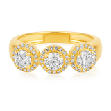 Certified 14K Gold 1.1ct Natural Diamond 3 Stone Halo Wedding Band Thick Ring