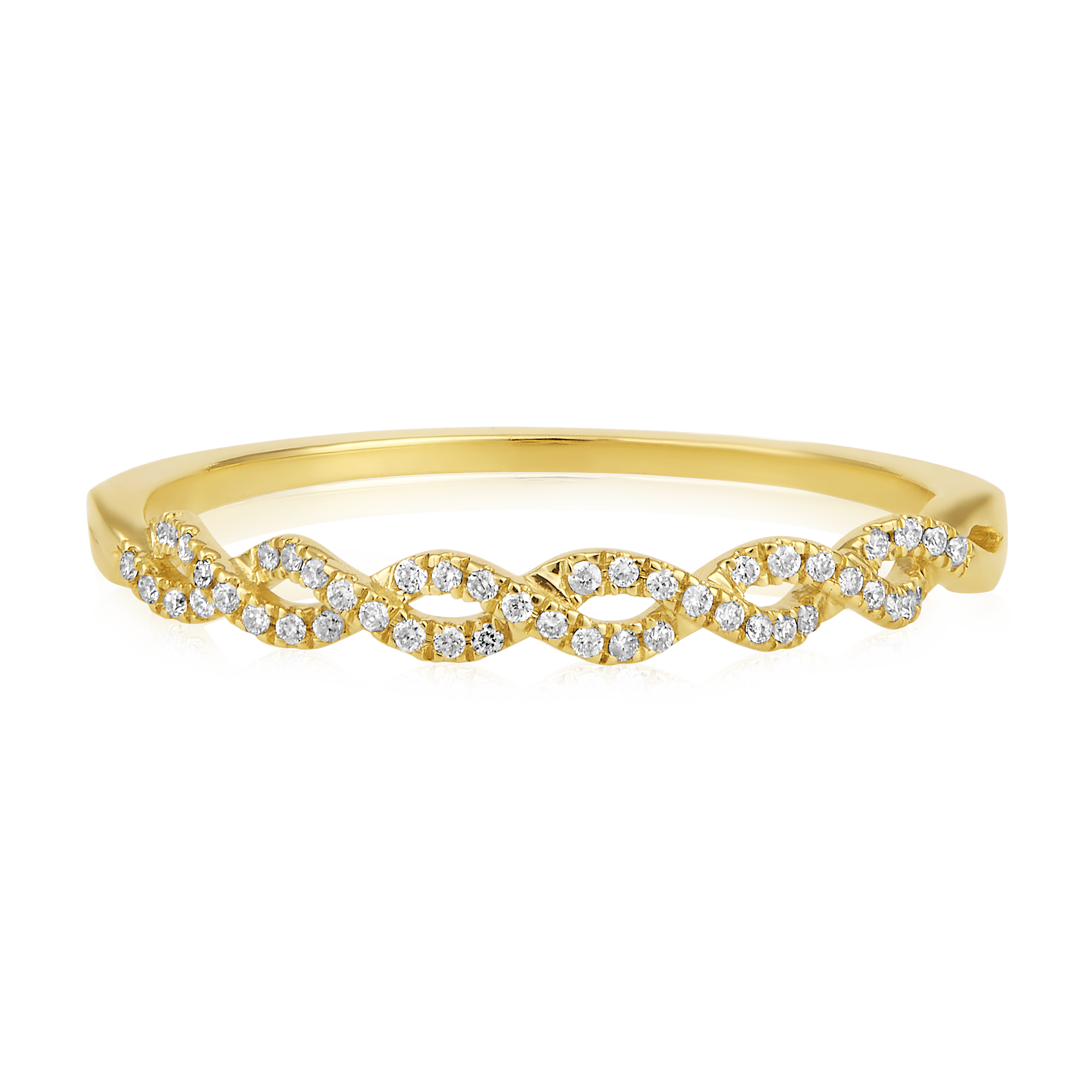 Certified 14K Gold 0.1ct Natural Diamond Crisscross Stackable Infinity Band Ring