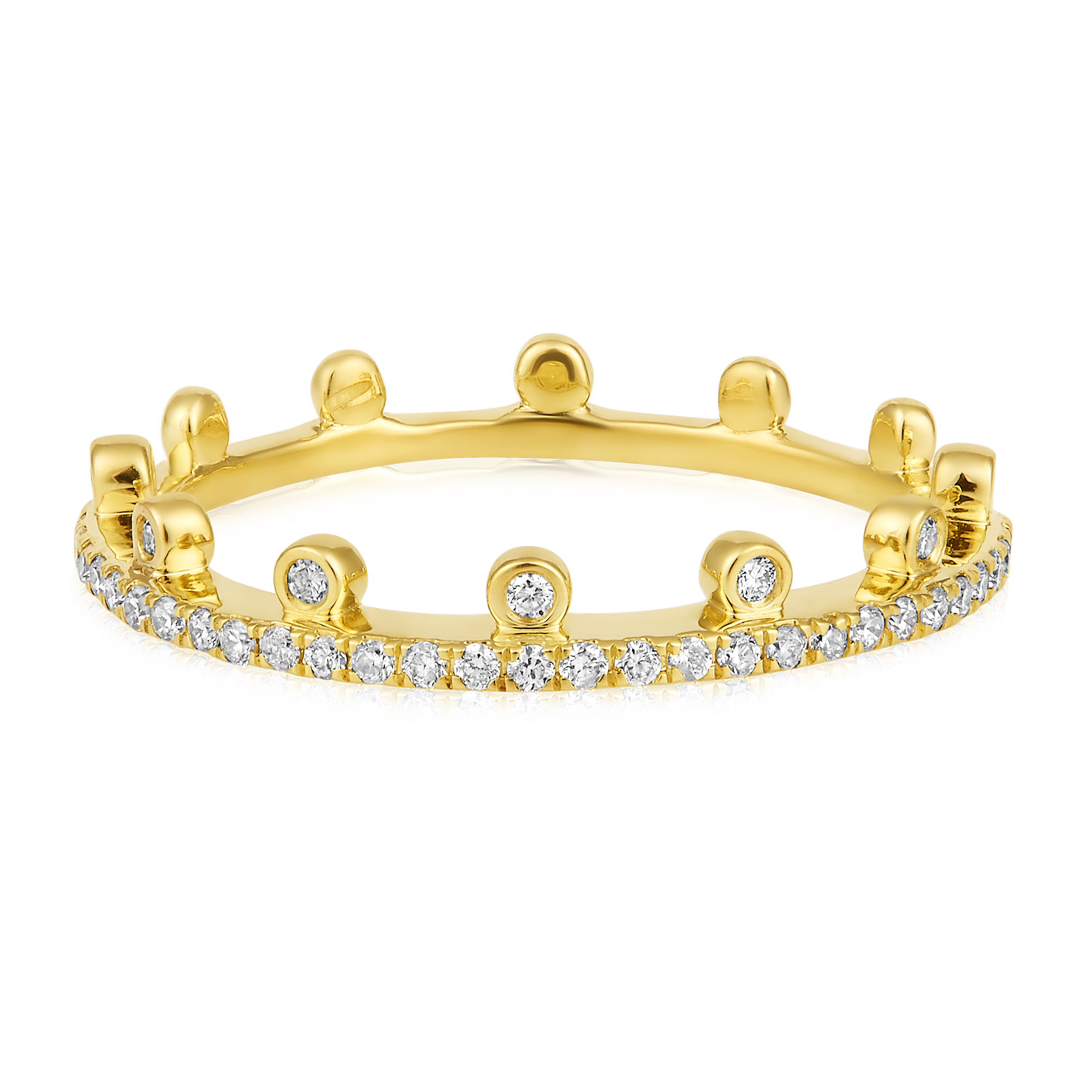 Certified 14K Gold 0.2ct Natural Diamond Crown Band Wedding Throne Queen  Ring