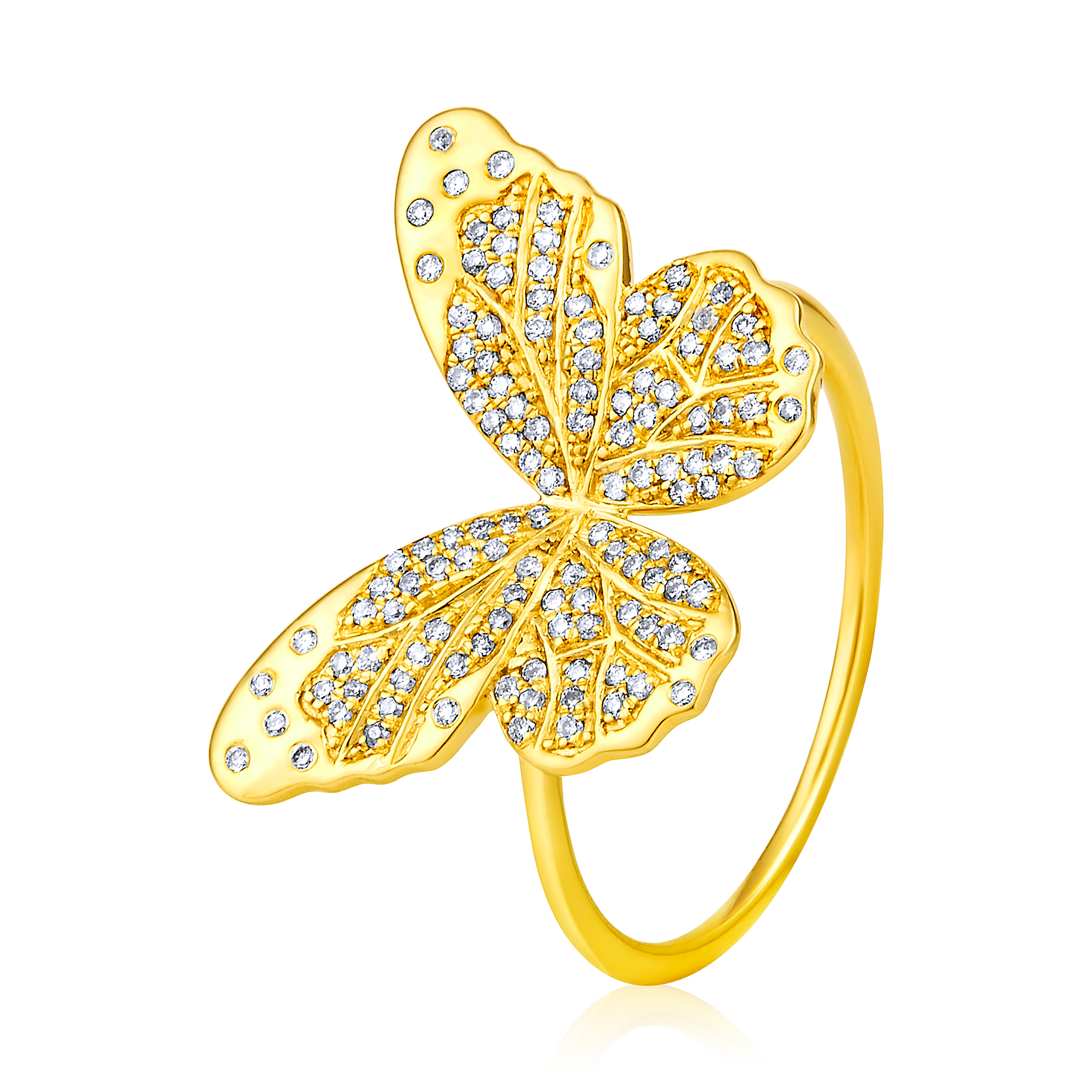 Certified 14K Gold 0.25ct Natural Diamond Statement Butterfly Big  Charm Ring