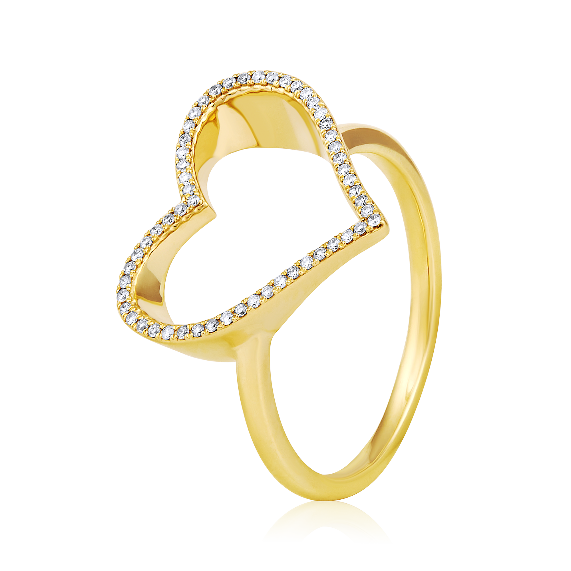 Certified 14K Gold 0.1ct Natural Diamond Heart Big Hollow Love Delicate Ring