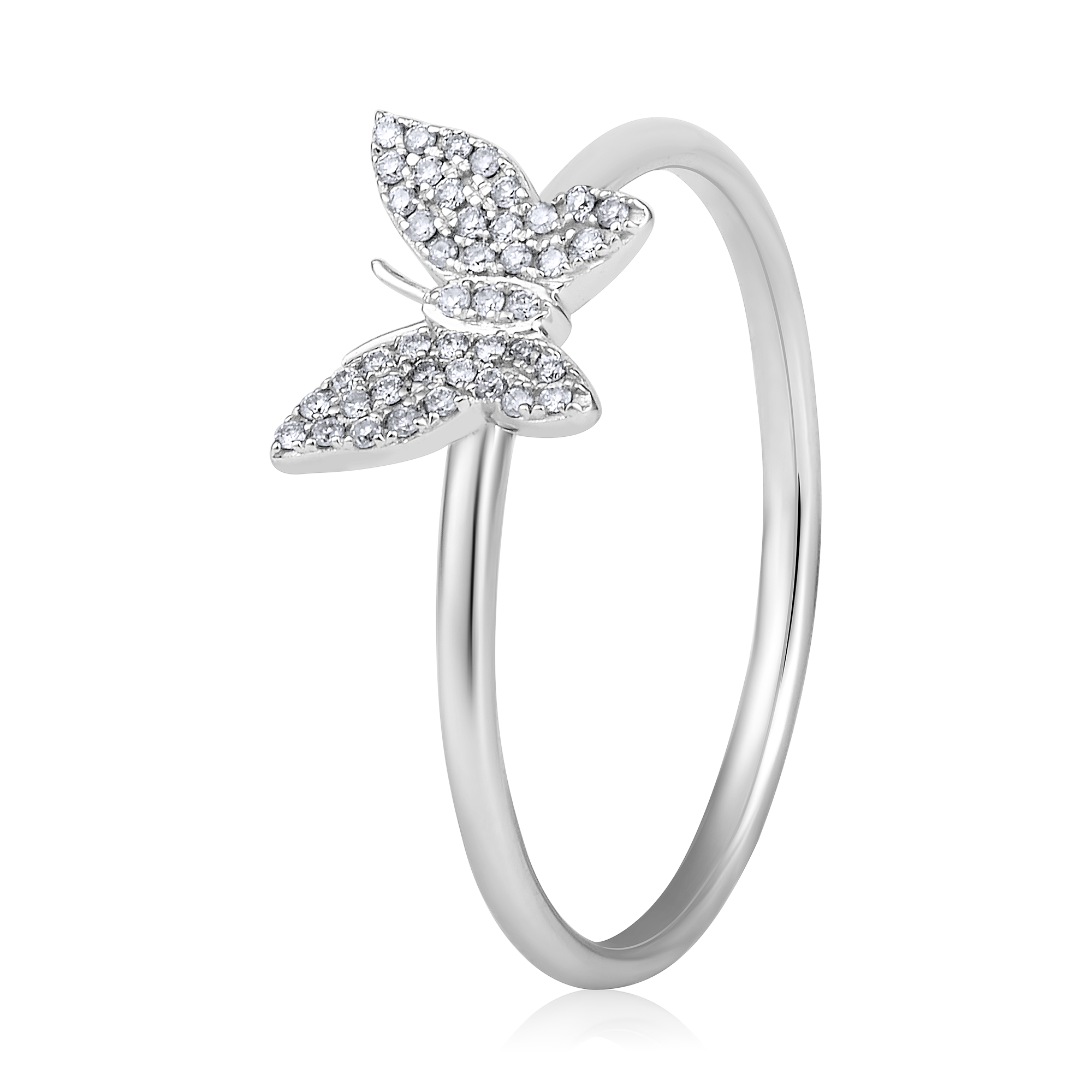 Certified 14K Gold 0.07ct Natural Diamond Butterfly Charm Cocktail Insect Ring