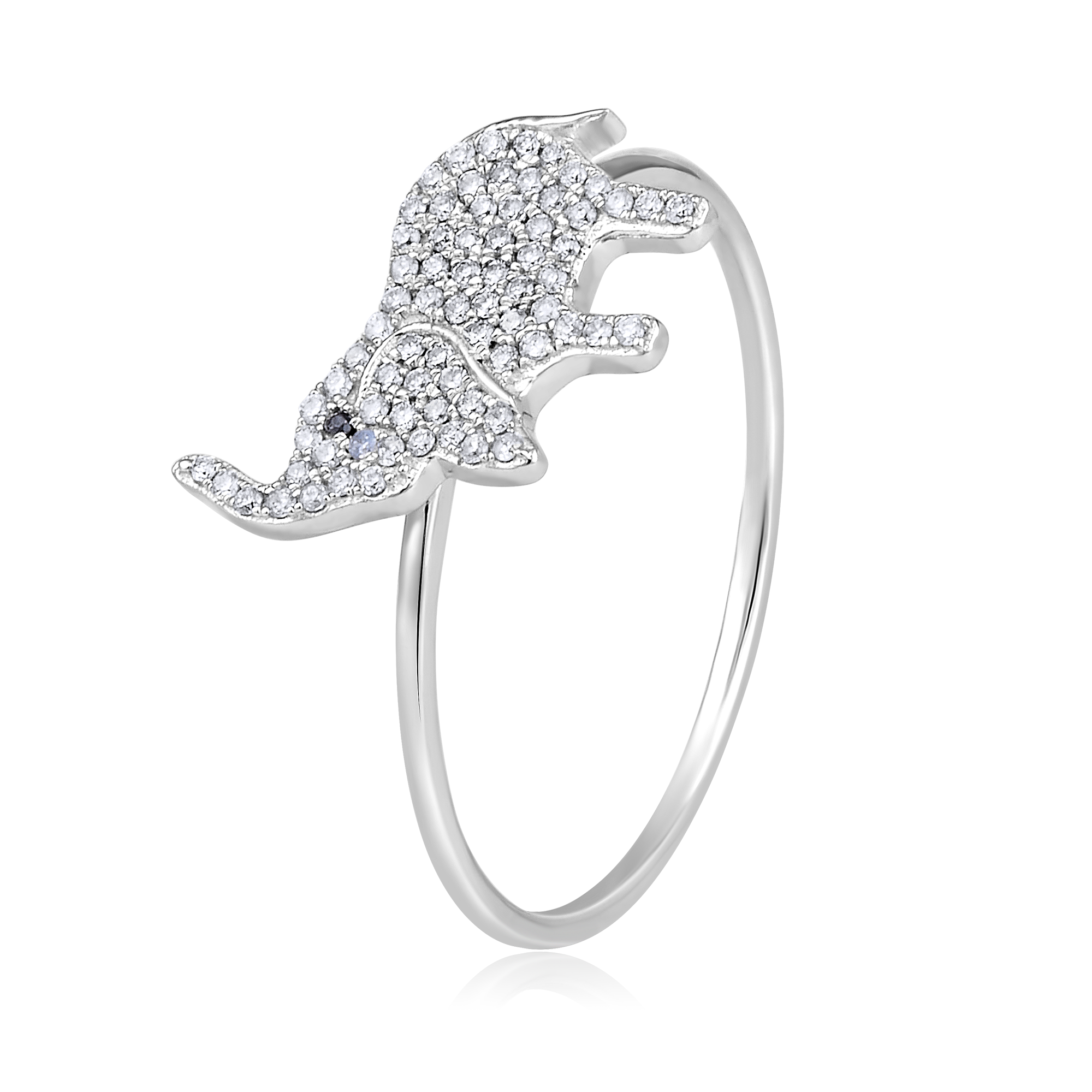 Certified 14K Gold 0.13ct Natural Diamond Elephant Charm Cocktail Animal Ring