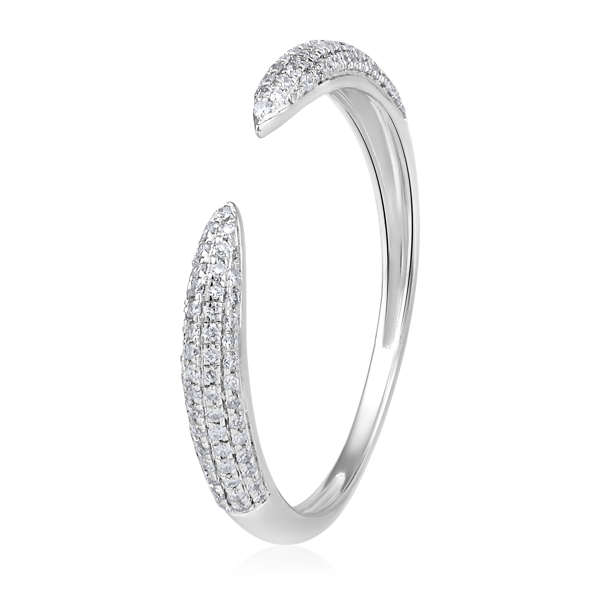 Certified 14K Gold 0.2ct Natural Diamond Claw Cuff Open Tip Band Eternity Ring