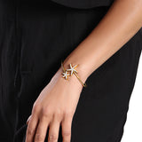 Certified 14K Gold 1ct Natural Diamond Stud Sea Starfish Adjustable Bracelet