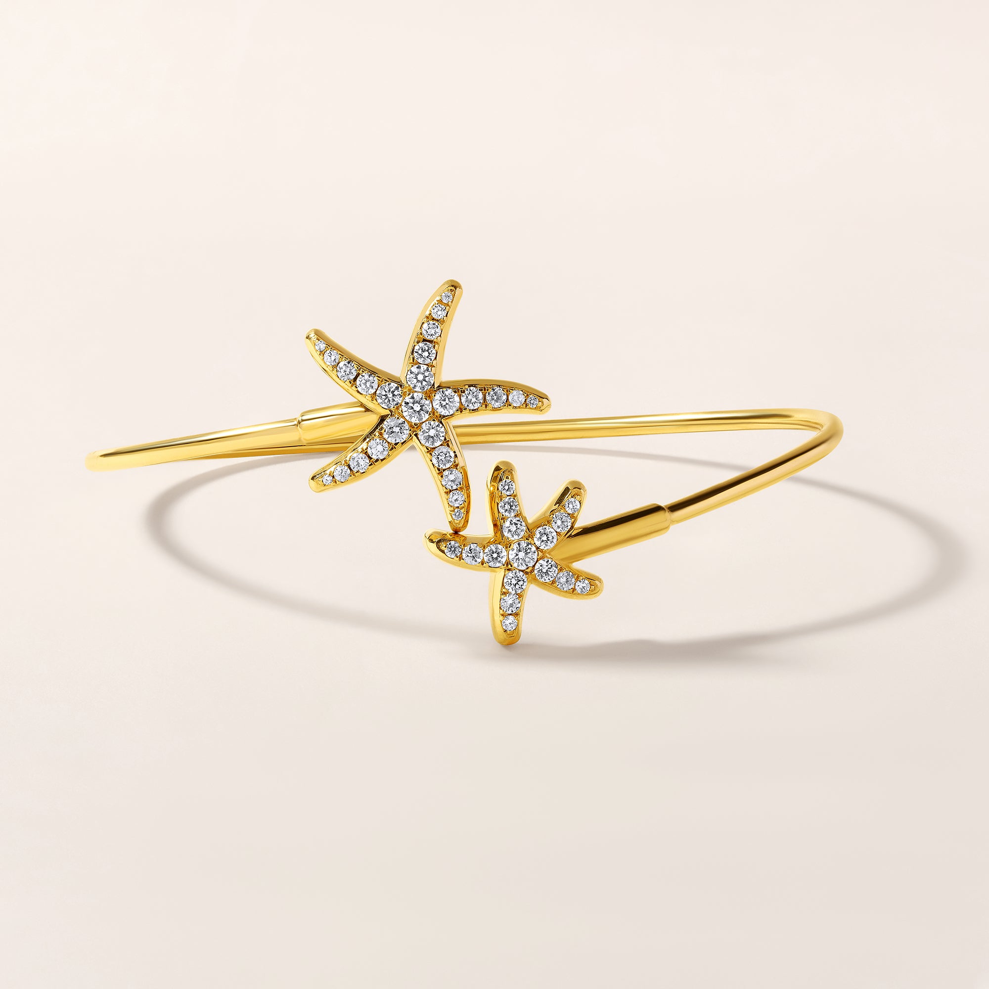 Certified 14K Gold 1ct Natural Diamond Stud Sea Starfish Adjustable Bracelet