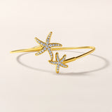 Certified 14K Gold 1ct Natural Diamond Stud Sea Starfish Adjustable Bracelet