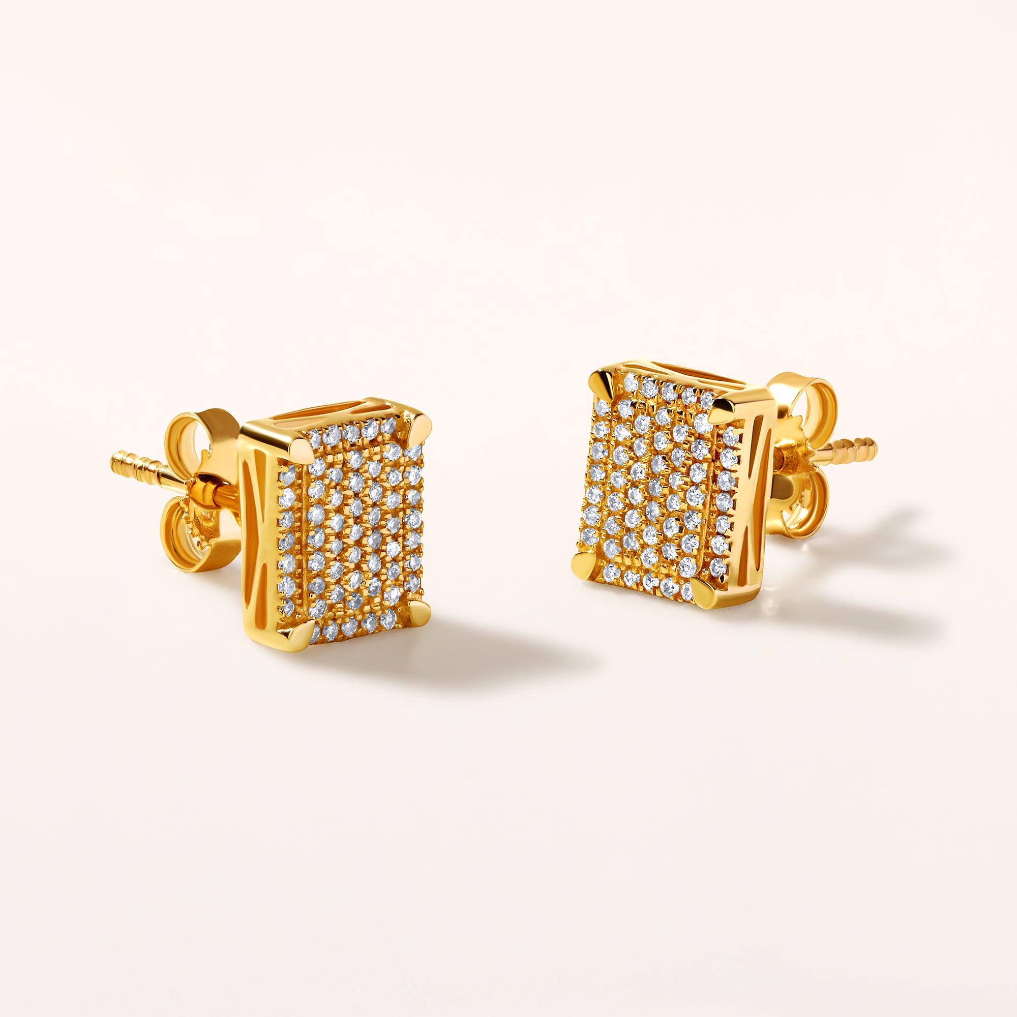 Certified 14K Gold 0.2ct Natural Diamond Rectangle Halo Cluster Stud Earrings