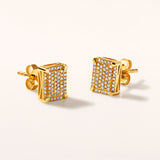 Certified 14K Gold 0.2ct Natural Diamond Rectangle Halo Cluster Stud Earrings