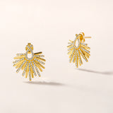 Certified 14K Gold 0.6ct Natural Diamond Sunrise Fan Statement Stud Earrings