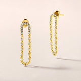 Certified 14K Gold 0.4ct Natural Diamond Circle Chain Stud Dangle Drop Earrings