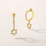 Certified 14K Gold 0.34ct Natural Diamond Star of David Charm Huggie Earrings