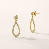 Certified 14K Gold 0.3ct Natural Diamond Tear Drop Pear Cluster Long Earrings