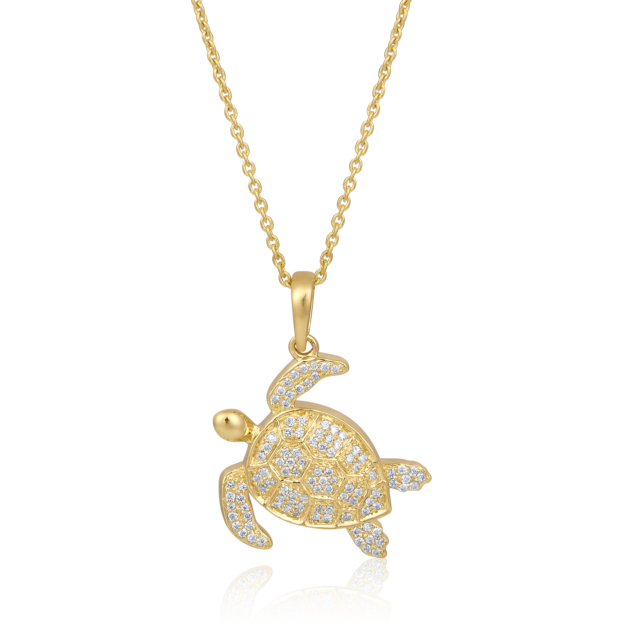 Certified 14K Gold 0.2ct Natural Diamond Tortoise Sea Turtle Pendant Necklace