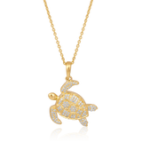 Certified 14K Gold 0.2ct Natural Diamond Tortoise Sea Turtle Pendant Necklace