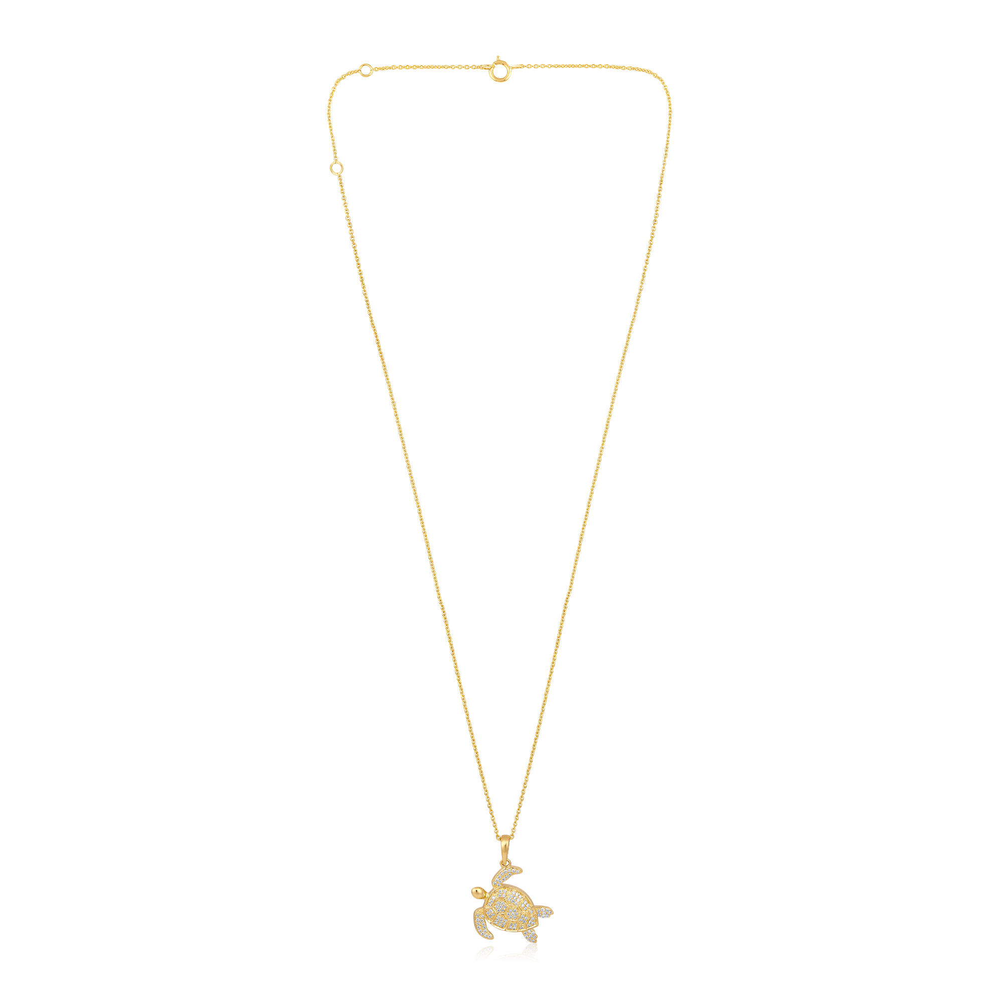 Certified 14K Gold 0.2ct Natural Diamond Tortoise Sea Turtle Pendant Necklace