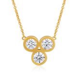 Certified 14K Gold 1.2ct Natural Diamond Bezel Cluster 3 Stone Charm Necklace