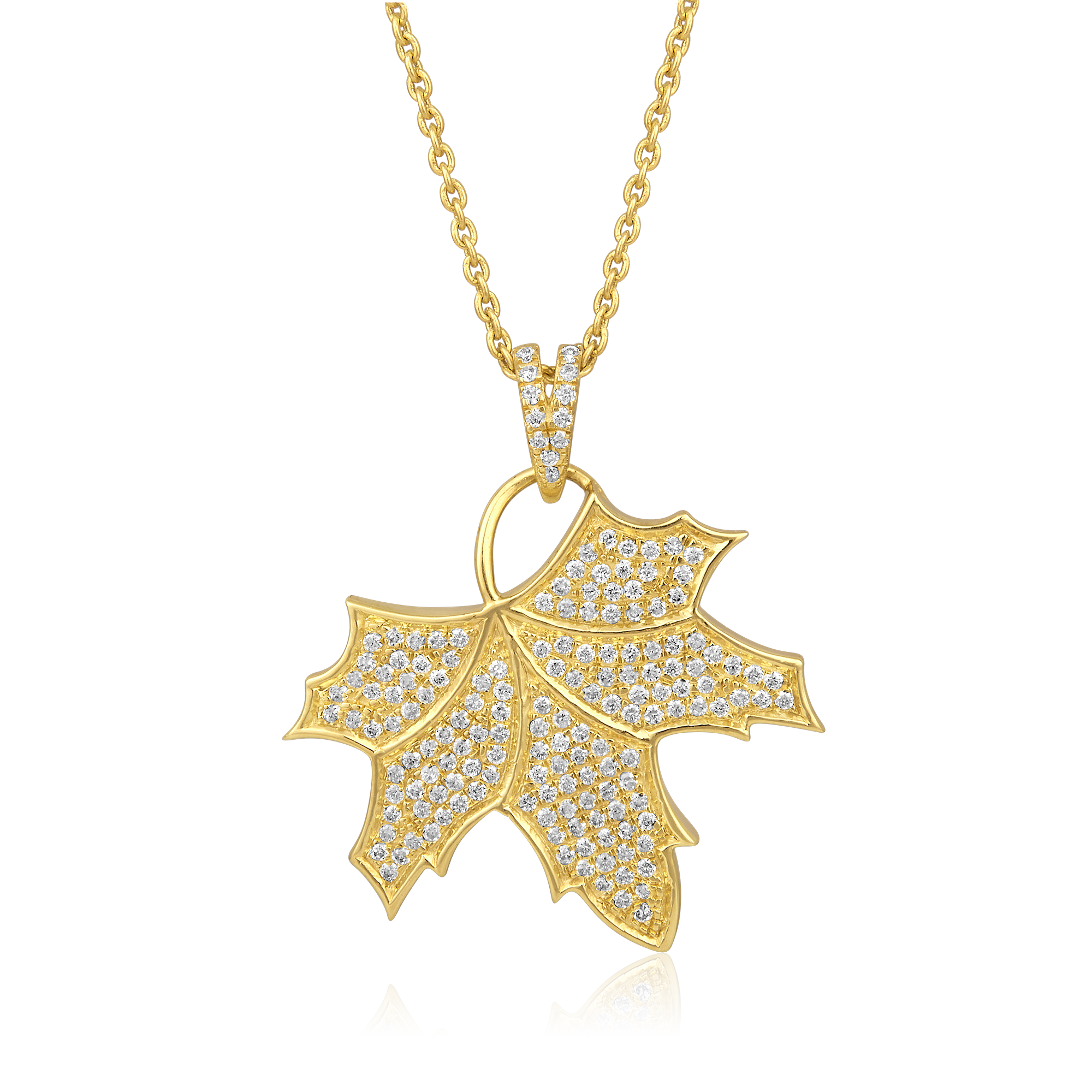 Certified 14K Gold 0.3ct Natural Diamond Maple Leaf Gift Charm Pendant Necklace