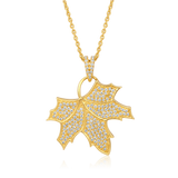 Certified 14K Gold 0.3ct Natural Diamond Maple Leaf Gift Charm Pendant Necklace