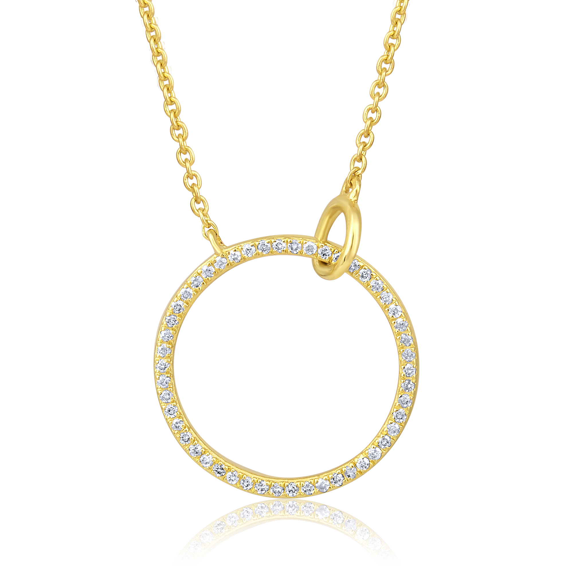 Certified 14K Gold 0.1ct Natural Diamond Eternity Circle Orbit Pendant Necklace