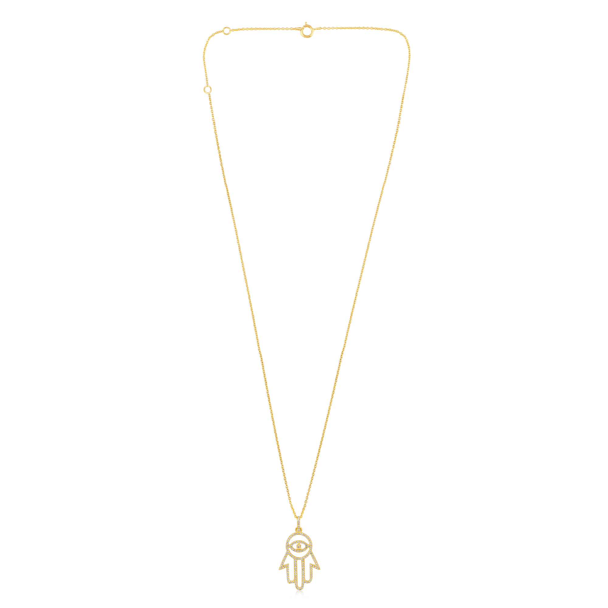 Certified 14K Gold 0.21ct Natural Diamond Hamza Hand Eveil Eye Protect Necklace