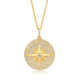 Certified 14K Gold 0.5ct Natural Diamond Compass Moon Star Sun Charm Necklace