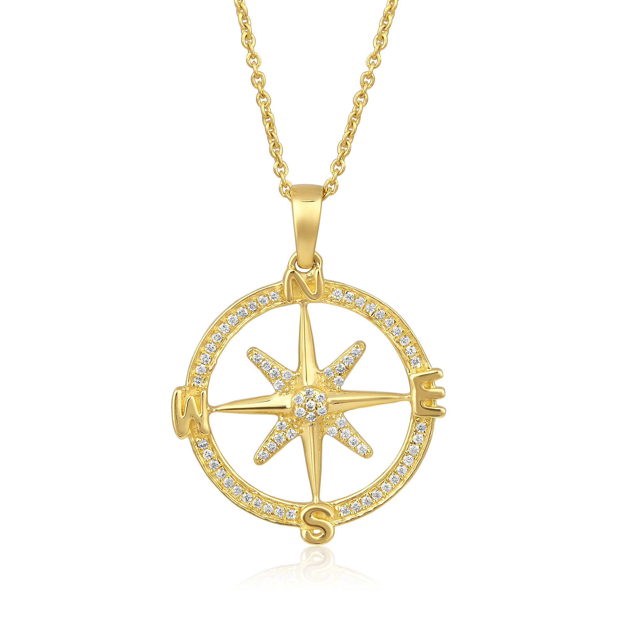 Certified 14K Gold 0.12ct Natural Diamond North Star Compass Pendant Necklace