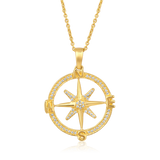 Certified 14K Gold 0.12ct Natural Diamond North Star Compass Pendant Necklace