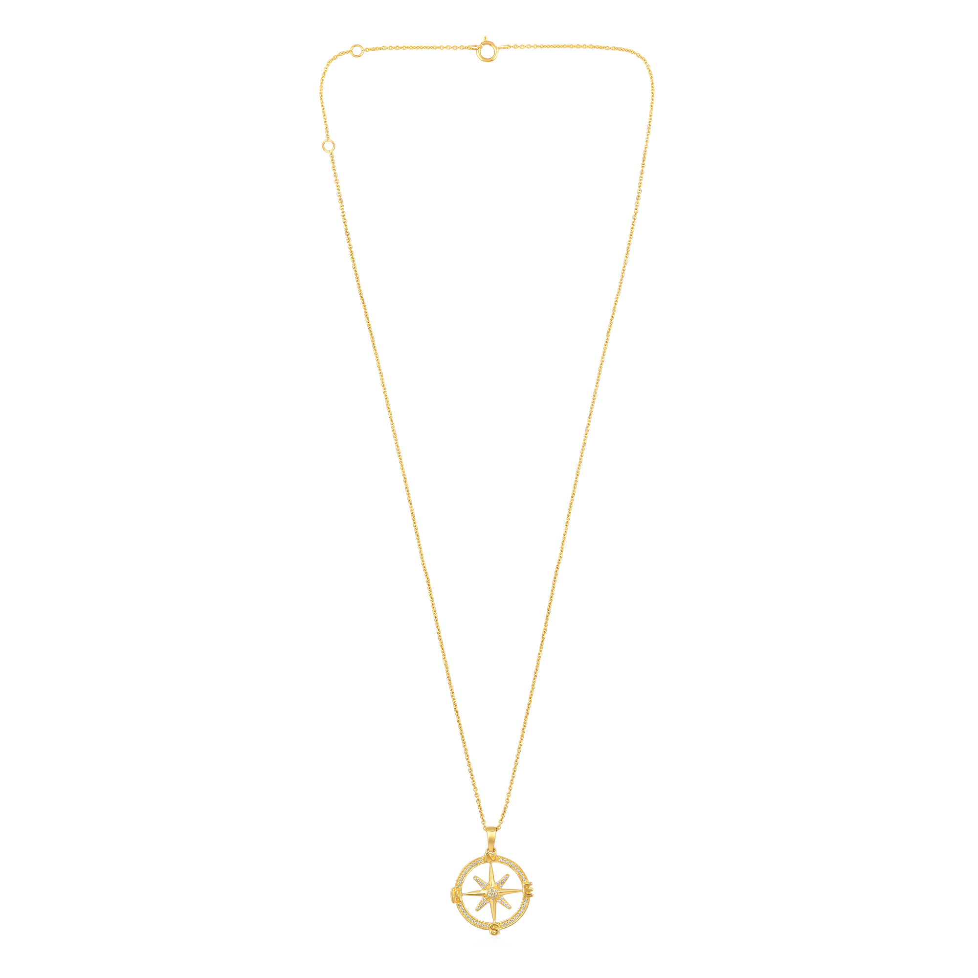 Certified 14K Gold 0.12ct Natural Diamond North Star Compass Pendant Necklace